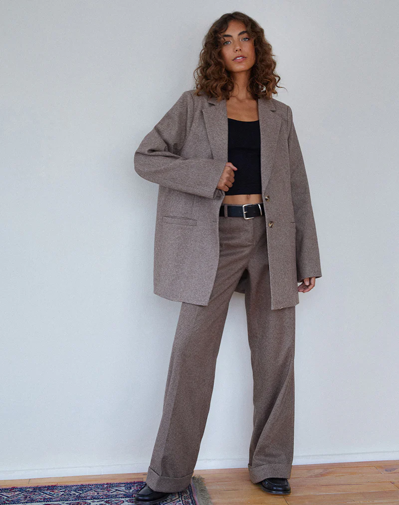 Abdel Faux Wool Tailored Trouser in Walnut - Image 3
