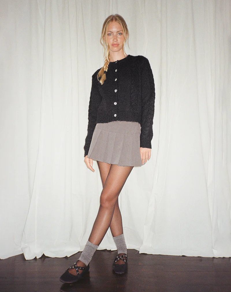 Abelia Cable Knit Cardigan in Black - Image 4