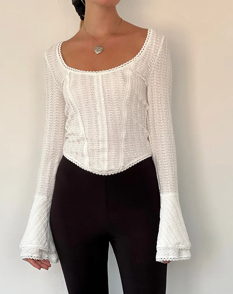 Abella Textured Flute Sleeve Top in Ivory - Image 2