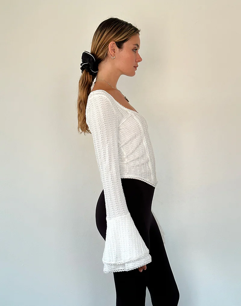 Abella Textured Flute Sleeve Top in Ivory - Image 4