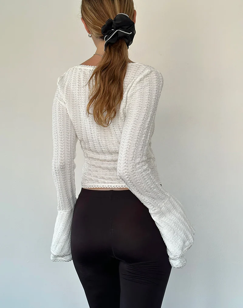 Abella Textured Flute Sleeve Top in Ivory - Image 5