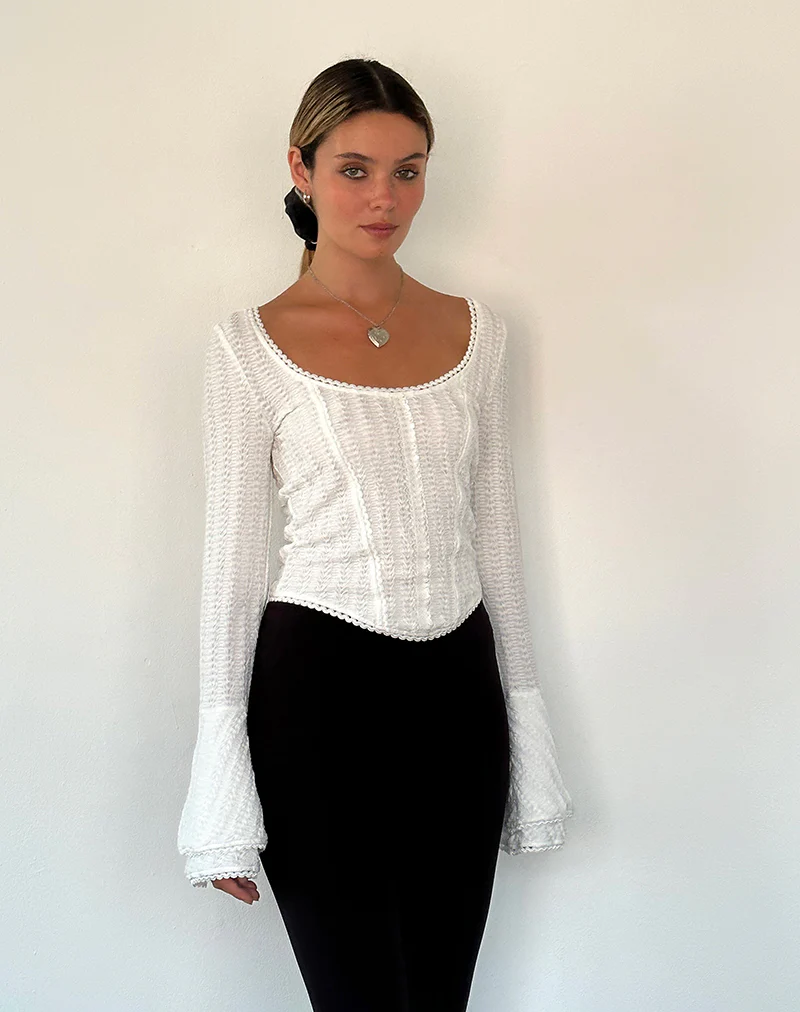Abella Textured Flute Sleeve Top in Ivory - Image 6