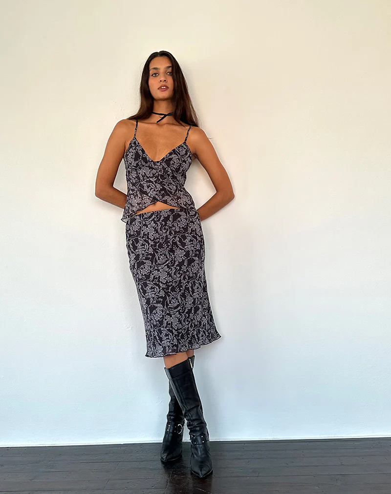 Abetzi Midi Skirt in Baroque Black Print - Image 4