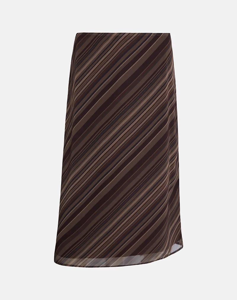 Abetzi Midi Skirt in Chiffon Mix Brown Stripe - Image 6