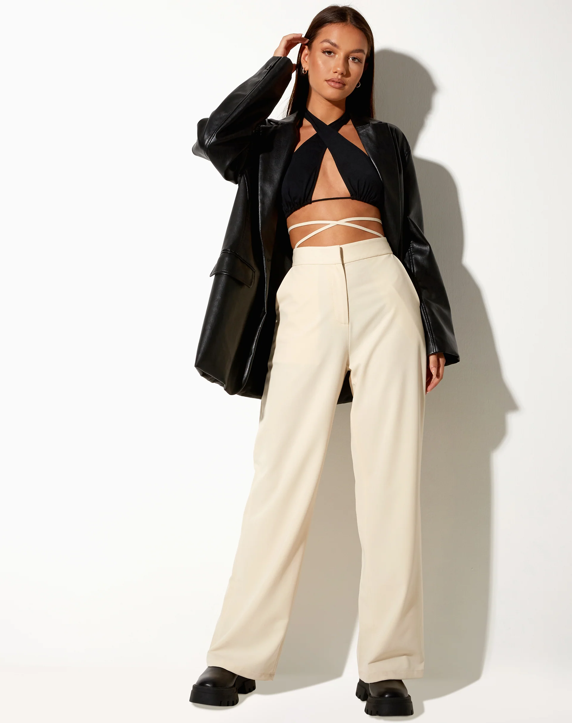 Abner Wide Leg Trouser in Tailoring Cream - Image 4