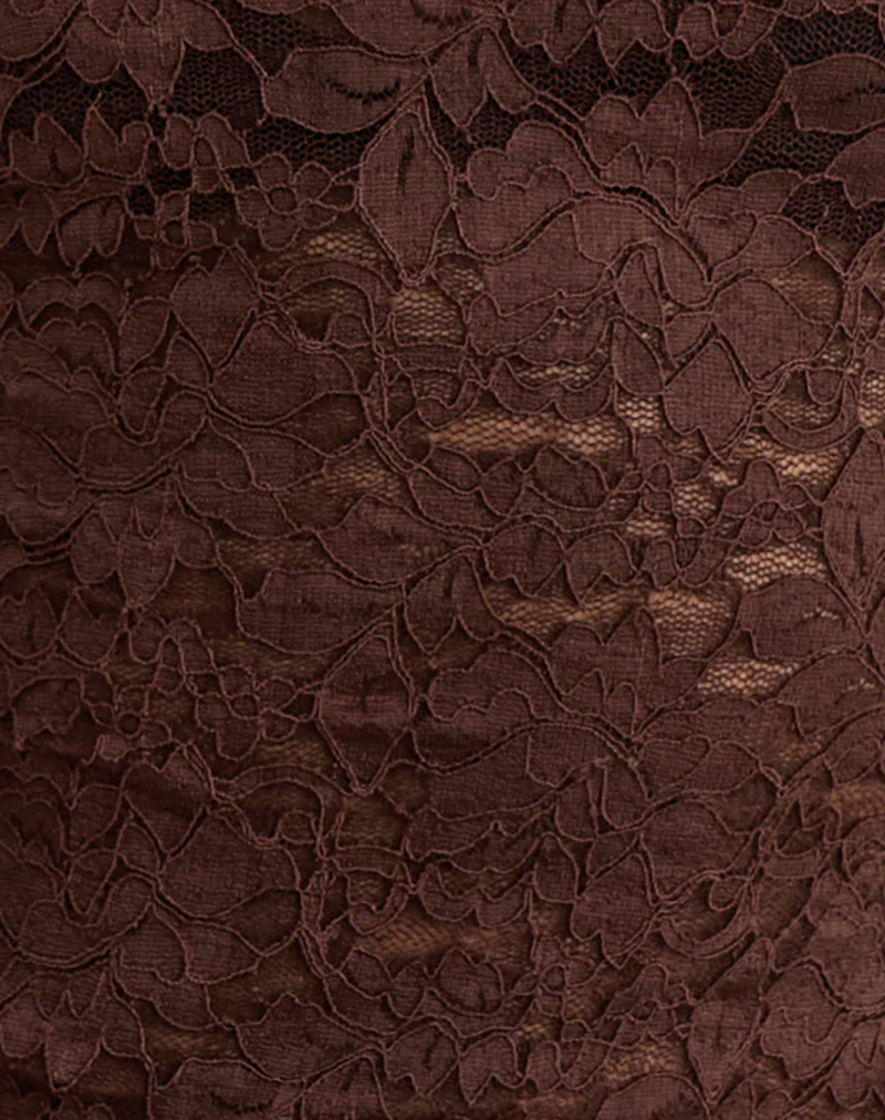 Abon Long Sleeve Top in Lace Brown with Blue Binding - Image 6