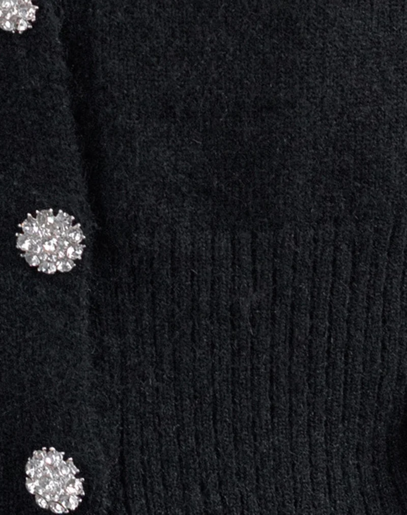 Acera Knitted Cardigan in Black with Silver Flower Buttons - Image 6