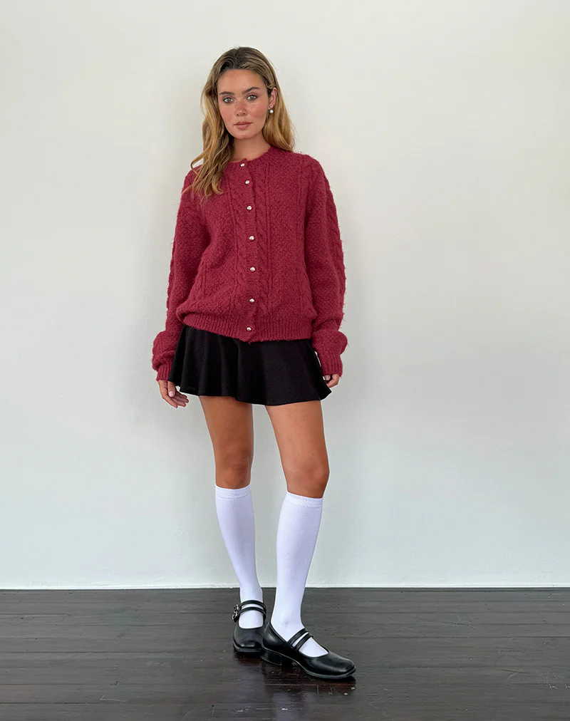 Aceso Cardigan in Brush Knit Burgundy - Image 5