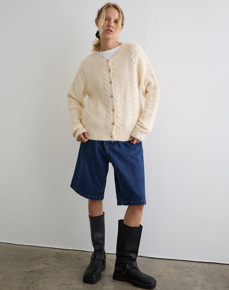 Aceso Cardigan in Brush Knit Ivory - Image 5