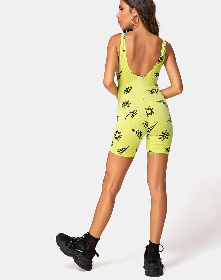 Acro unitard in Green with Tribal Repeat - Image 4