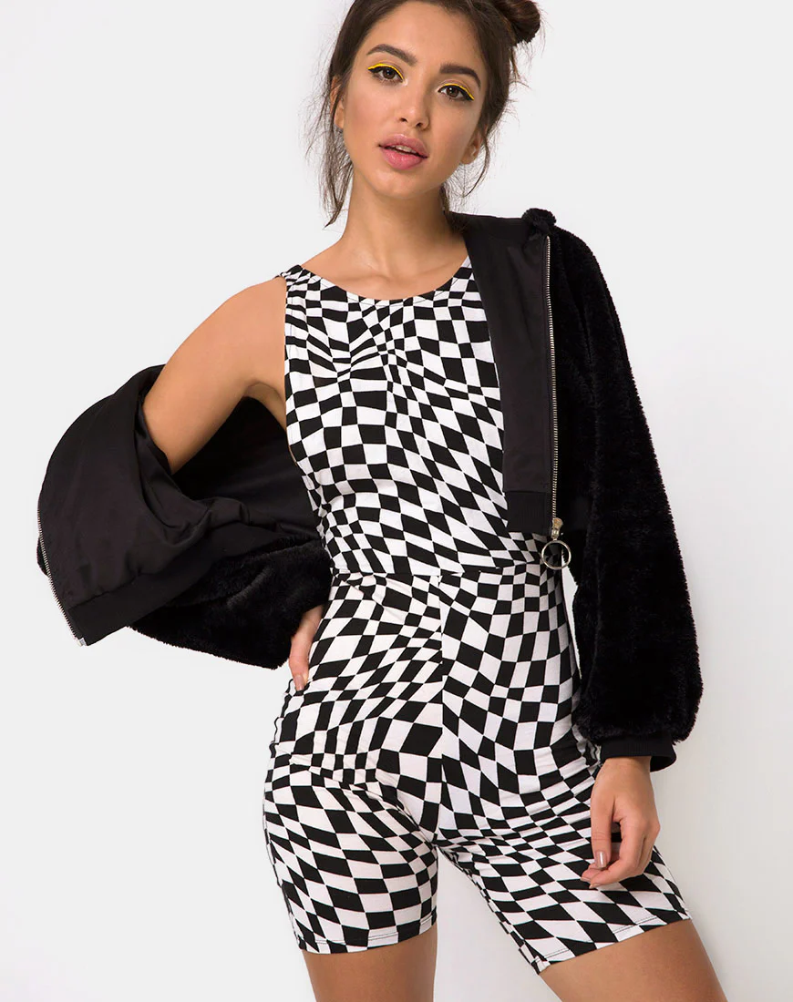 Acro Unitard in Square Flag Black and White