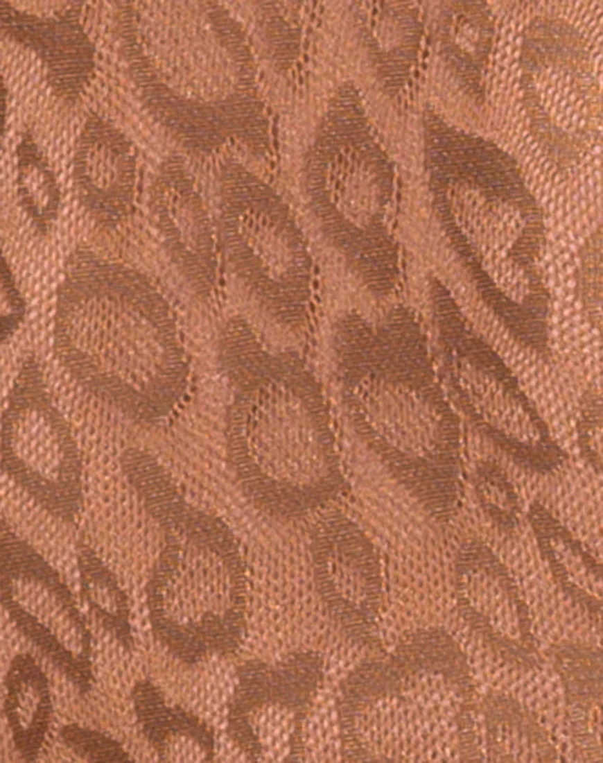 Acro Unitard in Leopard Sheen Net Caramel - Image 5