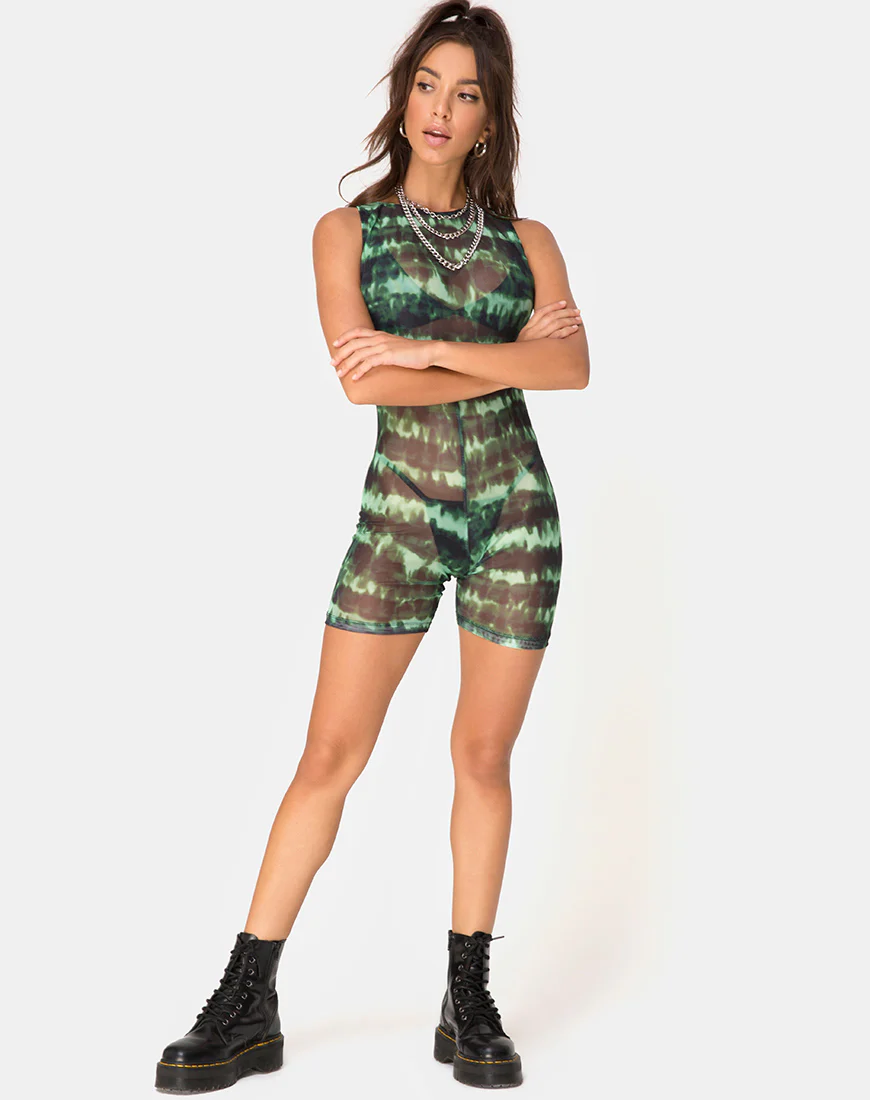 Acro Unitard Tie Dye Turquoise Mesh - Image 3