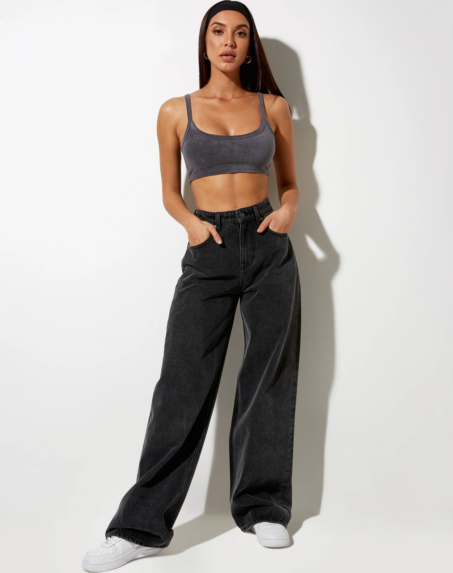Adda Bralet in Velvet Rib Charcoal Grey - Image 3