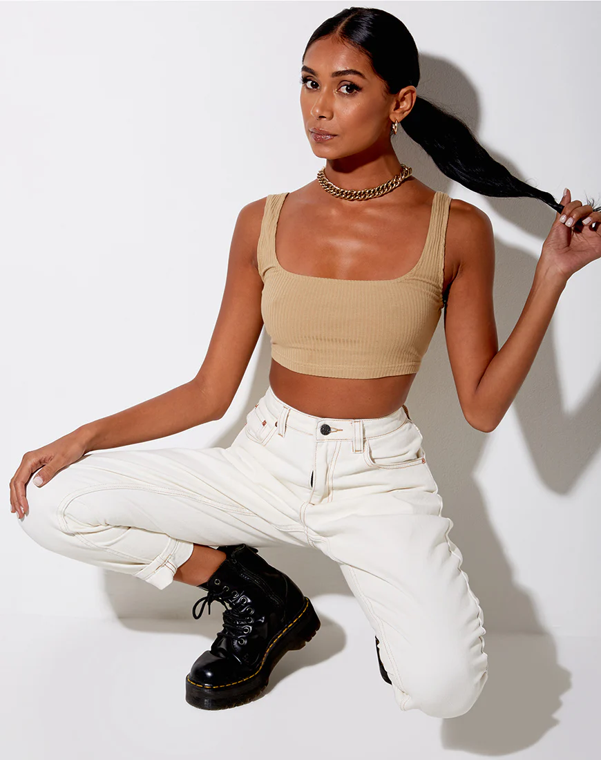 Adela Crop Top in Rib Camel - Image 3