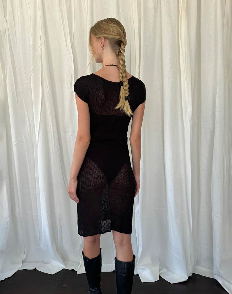 Adeline Midi Dress in Wide Rib Knit Black - Image 3