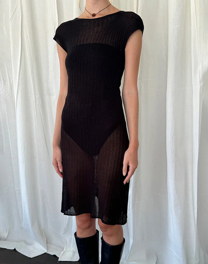 Adeline Midi Dress in Wide Rib Knit Black - Image 4