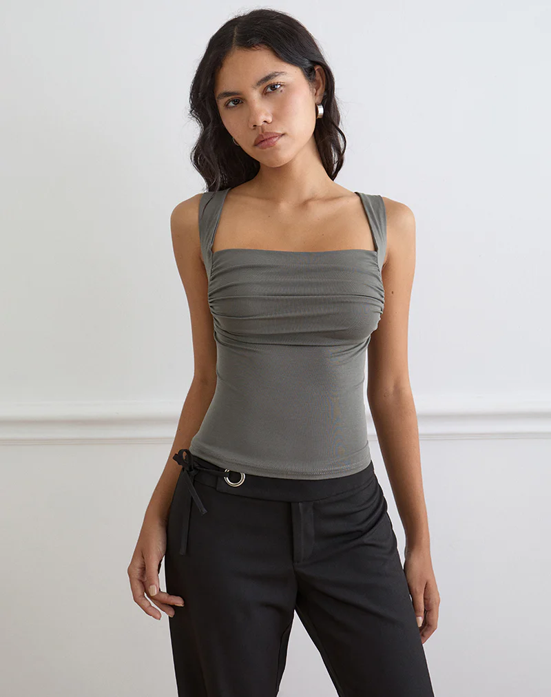 Adila Cami Top in Ribbed Lyocell Warm Grey - Image 5