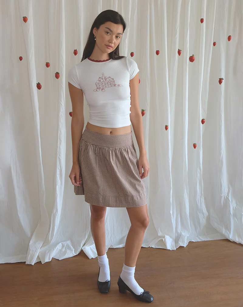 Adinda Midi Skirt in Mini Gingham Brown - Image 2