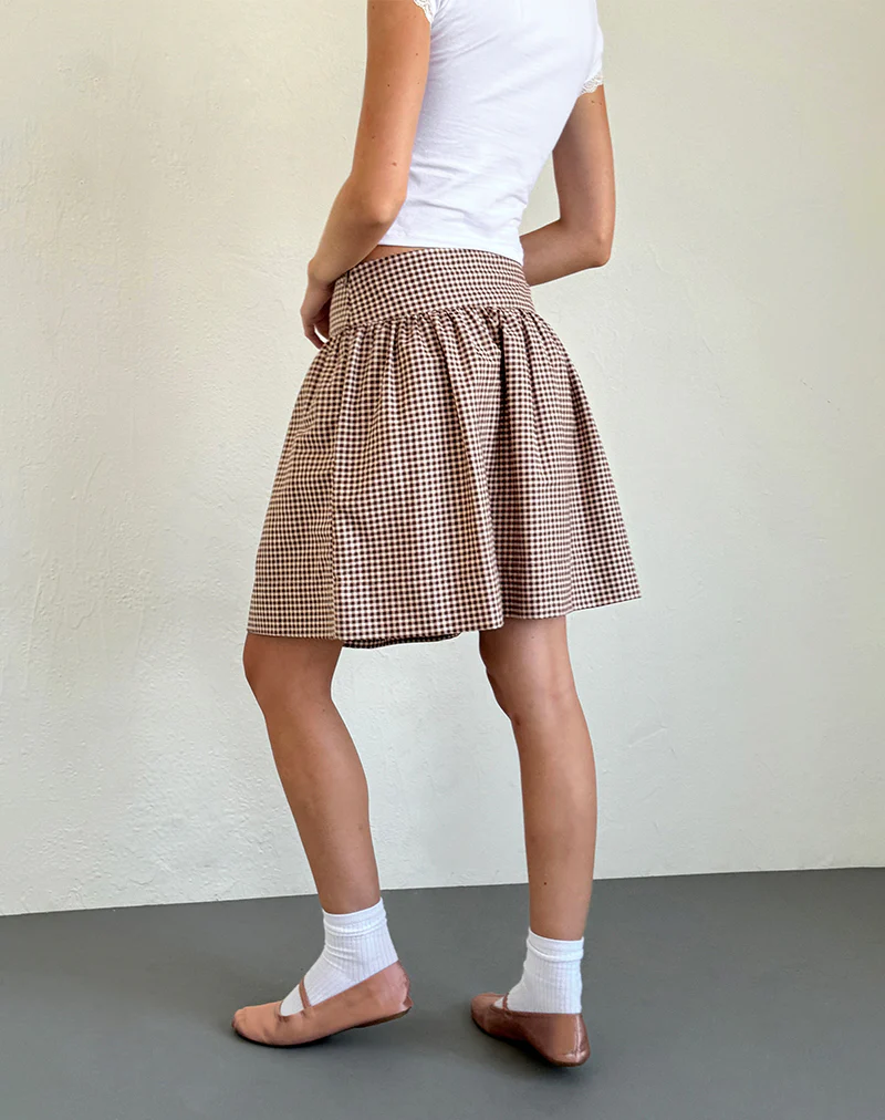 Adinda Midi Skirt in Mini Gingham Brown - Image 4