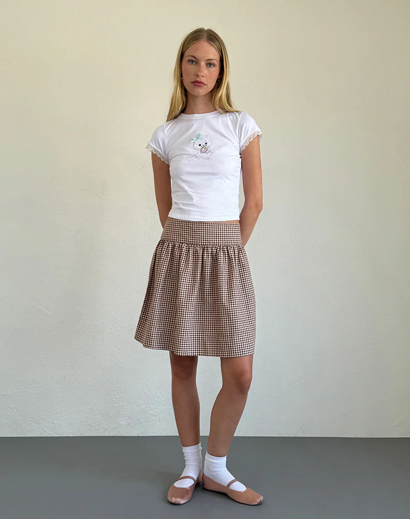 Adinda Midi Skirt in Mini Gingham Brown - Image 5
