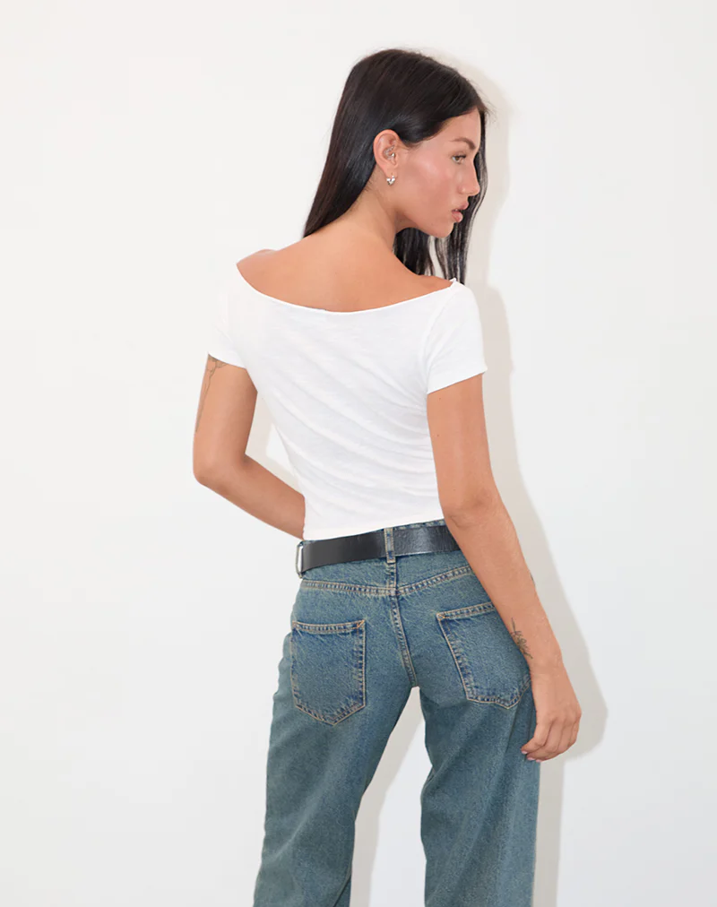 Adrian Off Shoulder Tee in Slub Ivory - Image 4