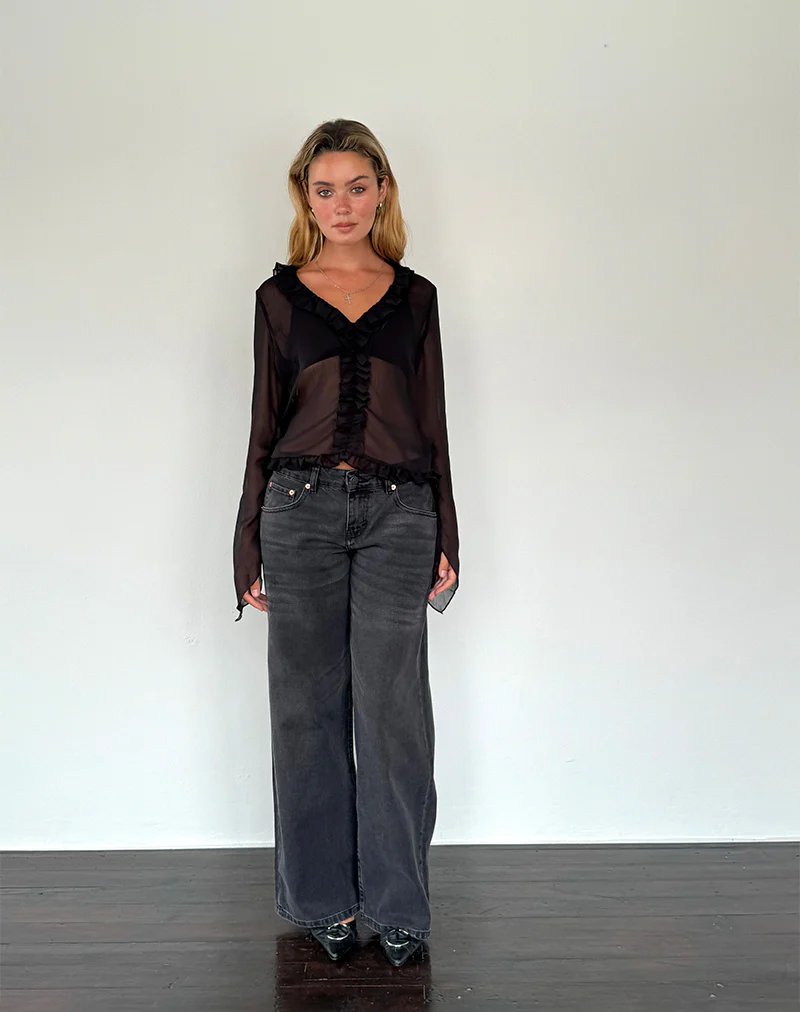 Adriana Ruffle Top in Chiffon Black - Image 4