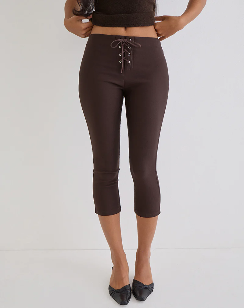 Aelva Lace Up Capri in Tailoring Dark Brown - Image 2