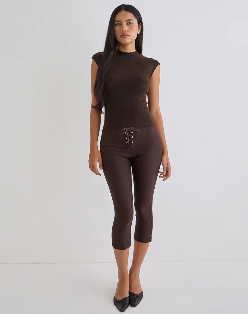 Aelva Lace Up Capri in Tailoring Dark Brown - Image 4