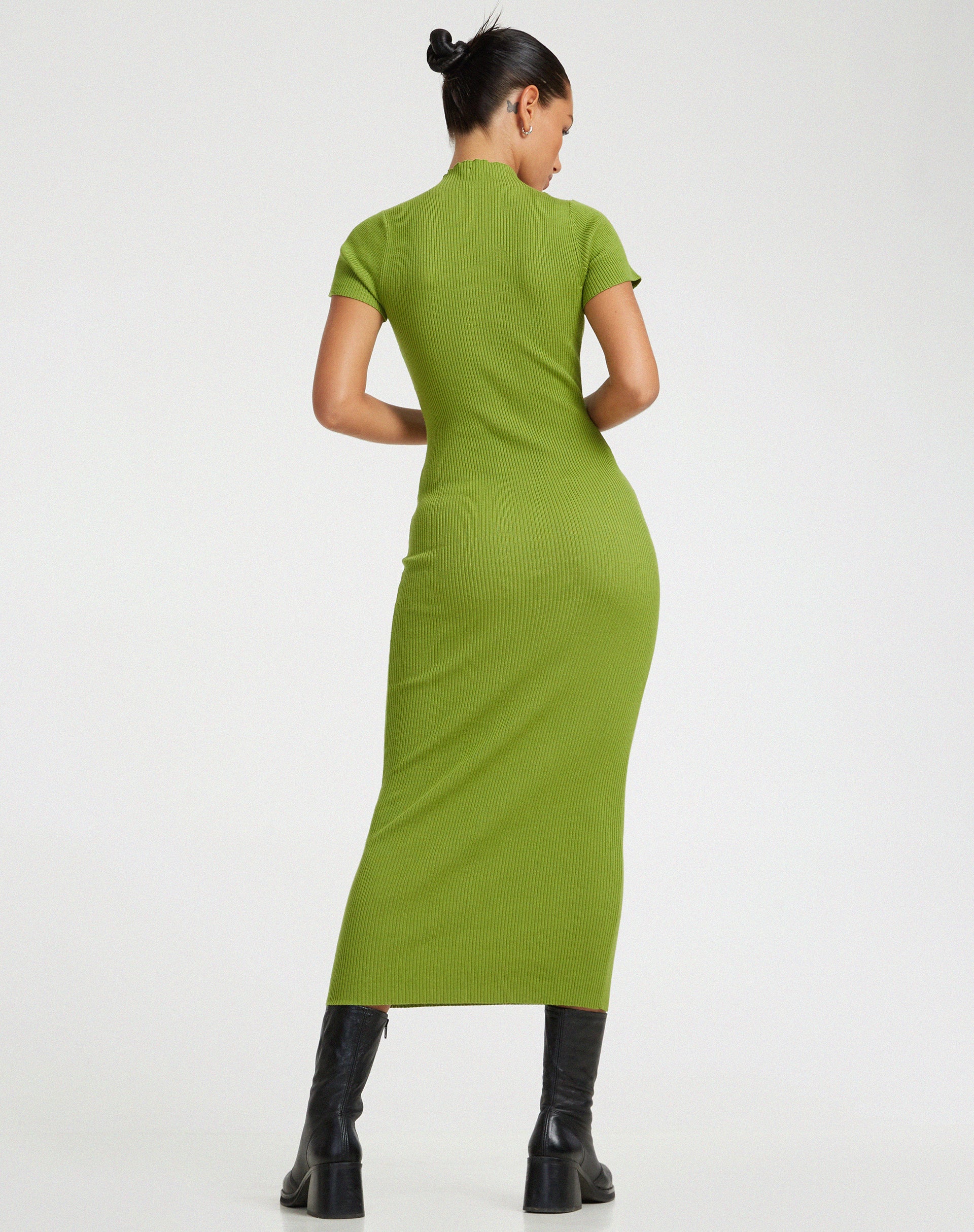 Afiqah Knitted Midi Dress in Golden Lime - Image 2
