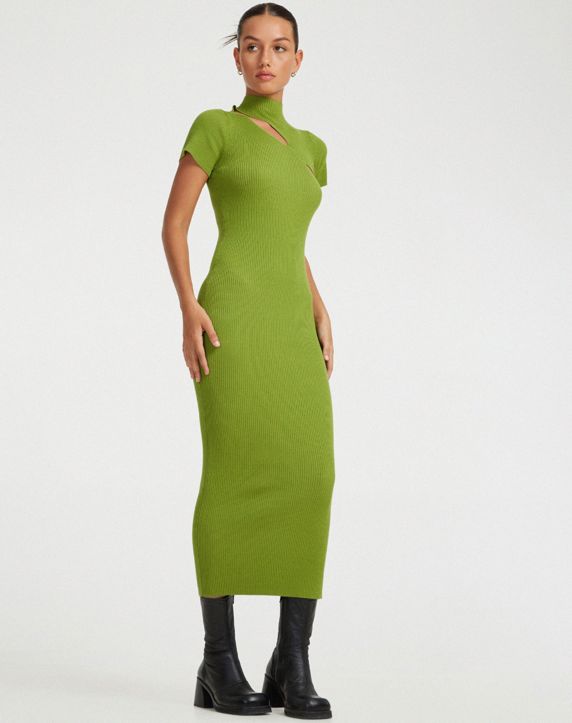 Afiqah Knitted Midi Dress in Golden Lime - Image 3