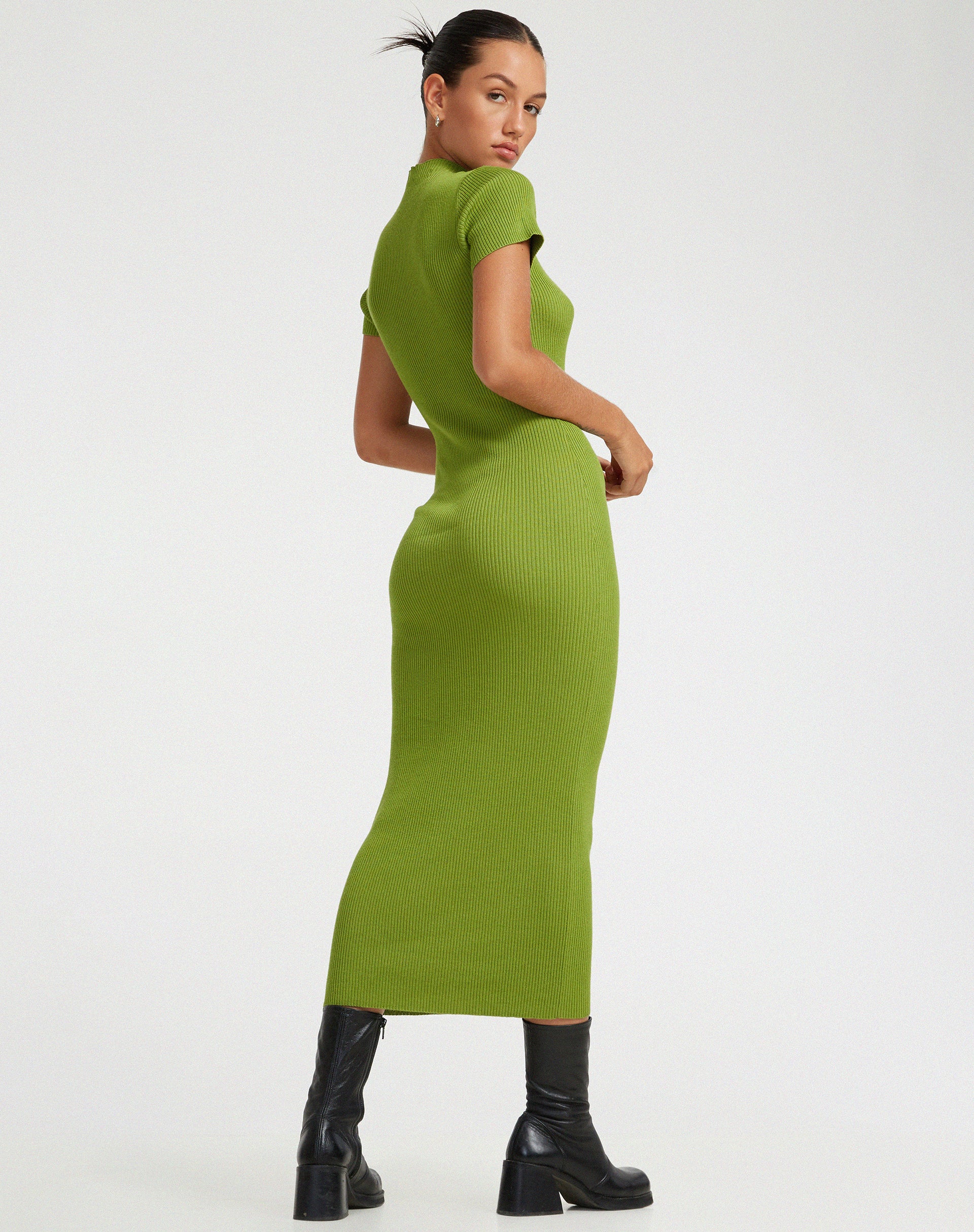 Afiqah Knitted Midi Dress in Golden Lime - Image 4