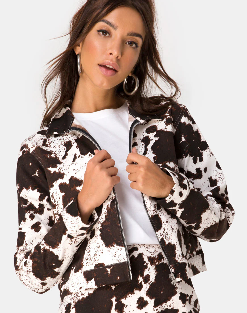 Agatha Jacket in Cow Hide Brown and White - Image 2