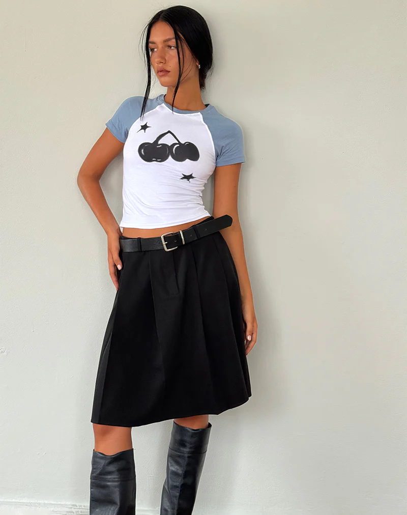 Agneta Baby Tee in White with Faded Denim Cherry Print - Image 3