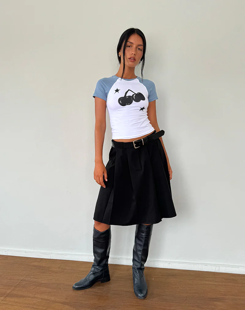 Agneta Baby Tee in White with Faded Denim Cherry Print - Image 5