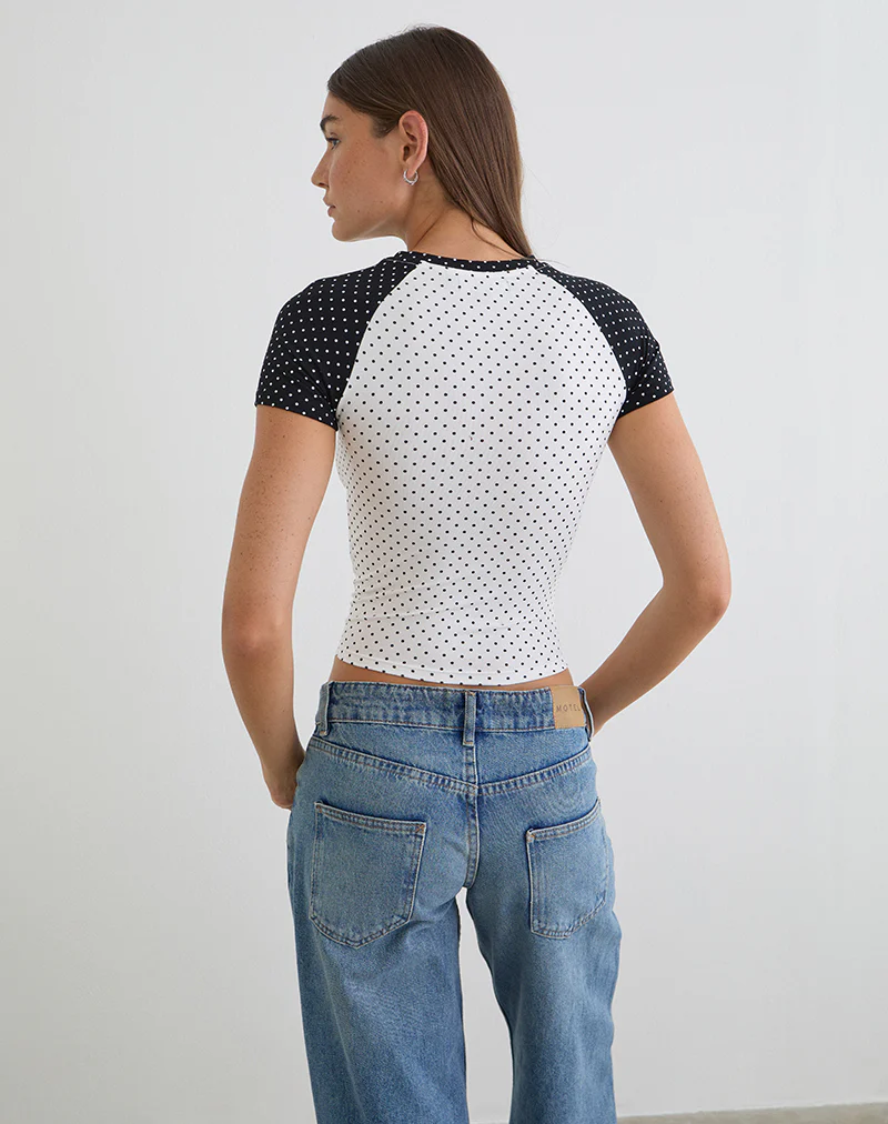 Agneta Tee in White and Black with Micro Polka Print - Image 4