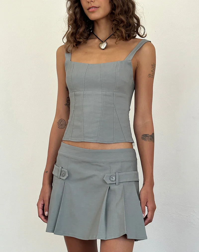Ahanu Pleated Mini Skirt in Grey - Image 2