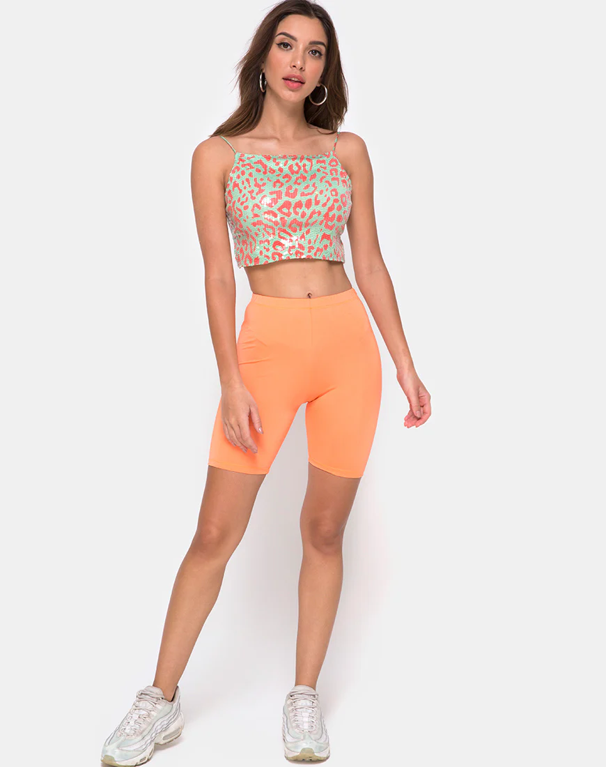 Ahena Crop Top in Fluro Leopard with Clear Sequin - Image 3