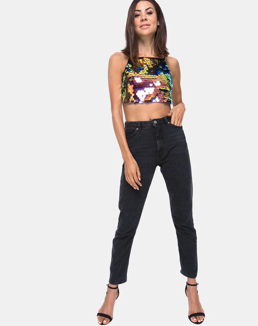 Ahena Crop Top in Dragon Fruit Sequin - Image 3