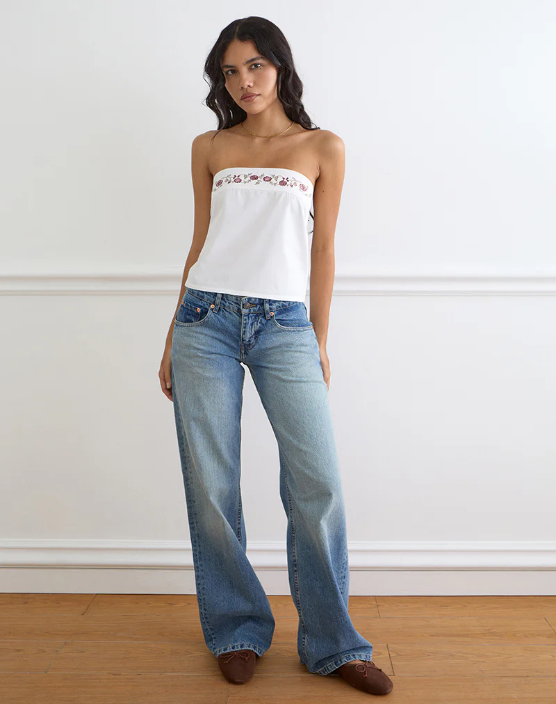 Ahera Top in Poplin White with Cherry Blossom Embroidery - Image 3