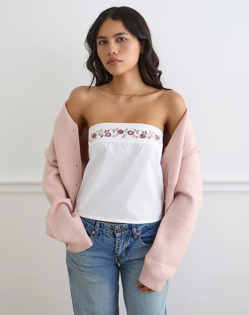 Ahera Top in Poplin White with Cherry Blossom Embroidery - Image 4