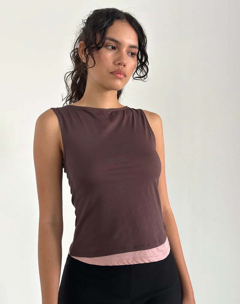 Aida Top in Tissue Deep Mahogany with Pink Lady - Image 5
