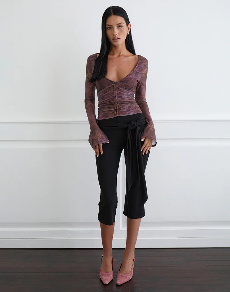 Aifee Long Sleeve Top in Mesh Blurry Floral Burgundy - Image 3