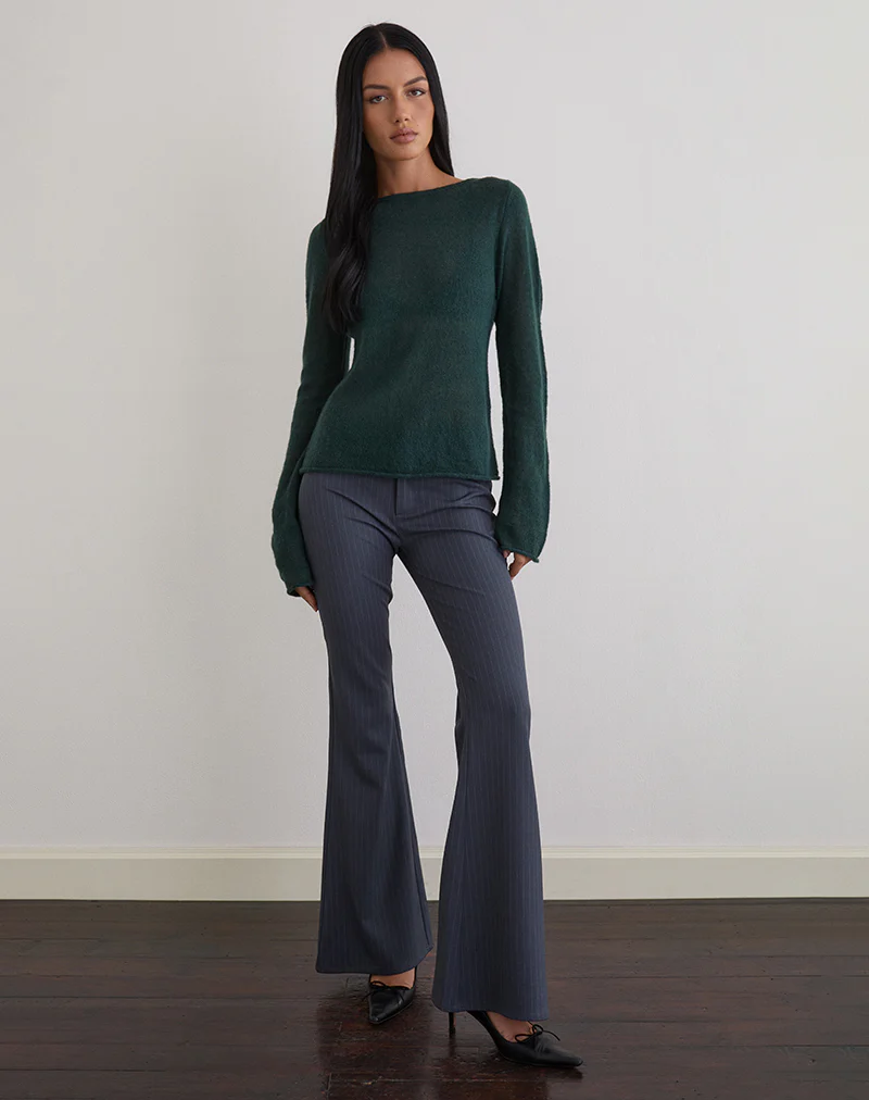 Aika Long Sleeve Top in Sheer Knit Dark Green - Image 3
