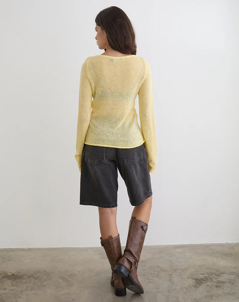 Aika Long Sleeve Top in Sheer Knit Lemon - Image 3