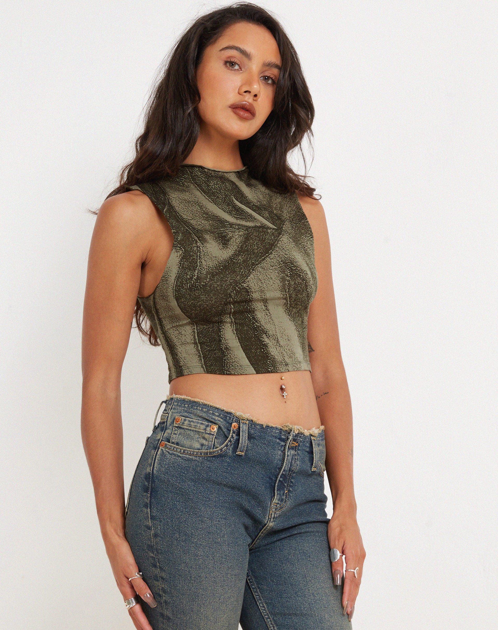 Ajak Crop Top in Dystopian Crease Khaki - Image 2