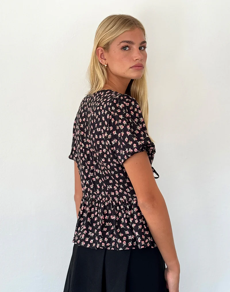 Ajasi Blouse in Red Rose Ditsy Black - Image 5