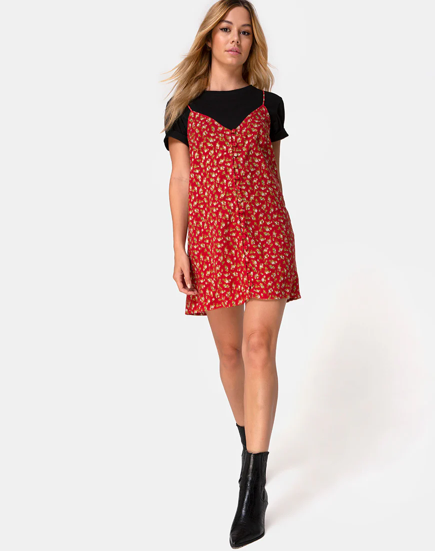 Akina Dress in Falling For You Floral Red - Image 3