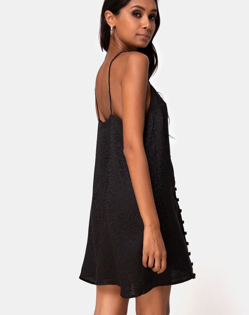 Akina Dress in Black Satin Cheetah - Image 2