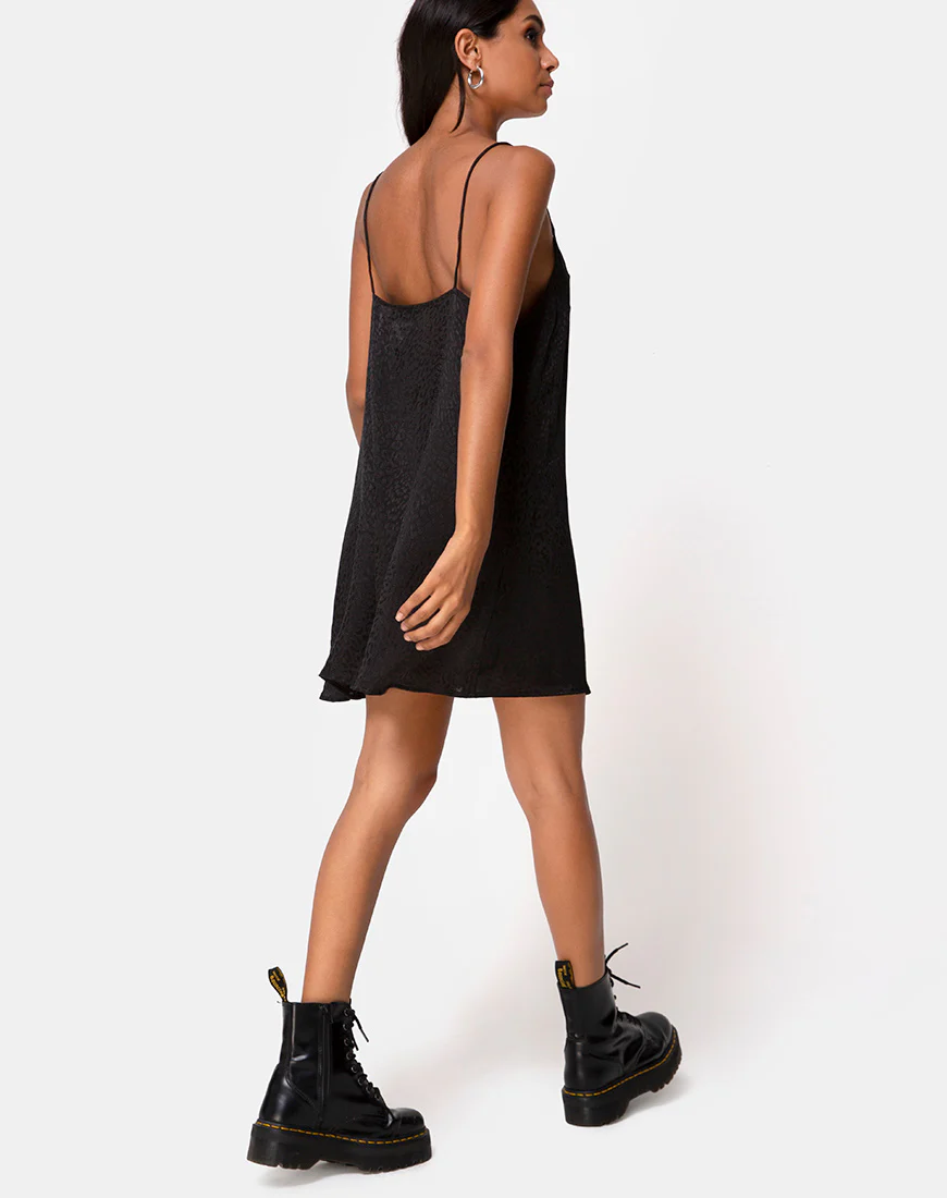 Akina Dress in Black Satin Cheetah - Image 4
